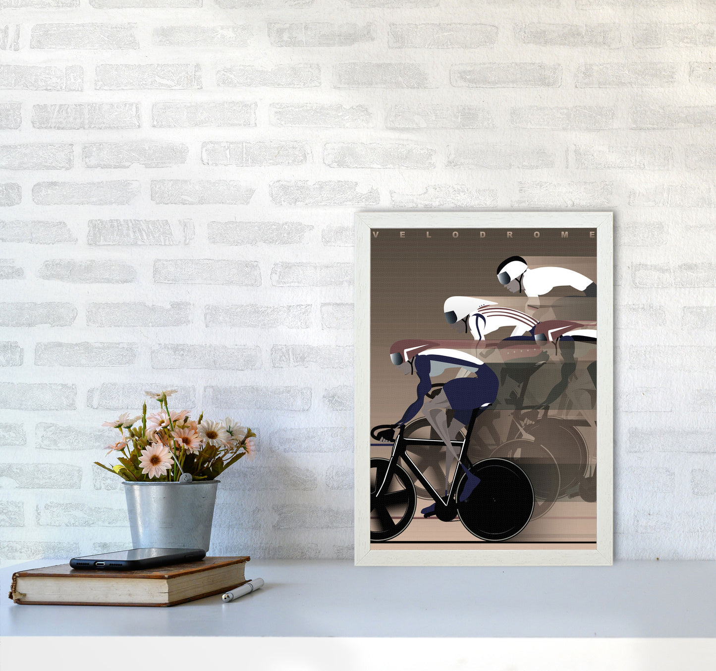 Velo Brown Cycling Print by Wyatt9 A3 Oak Frame