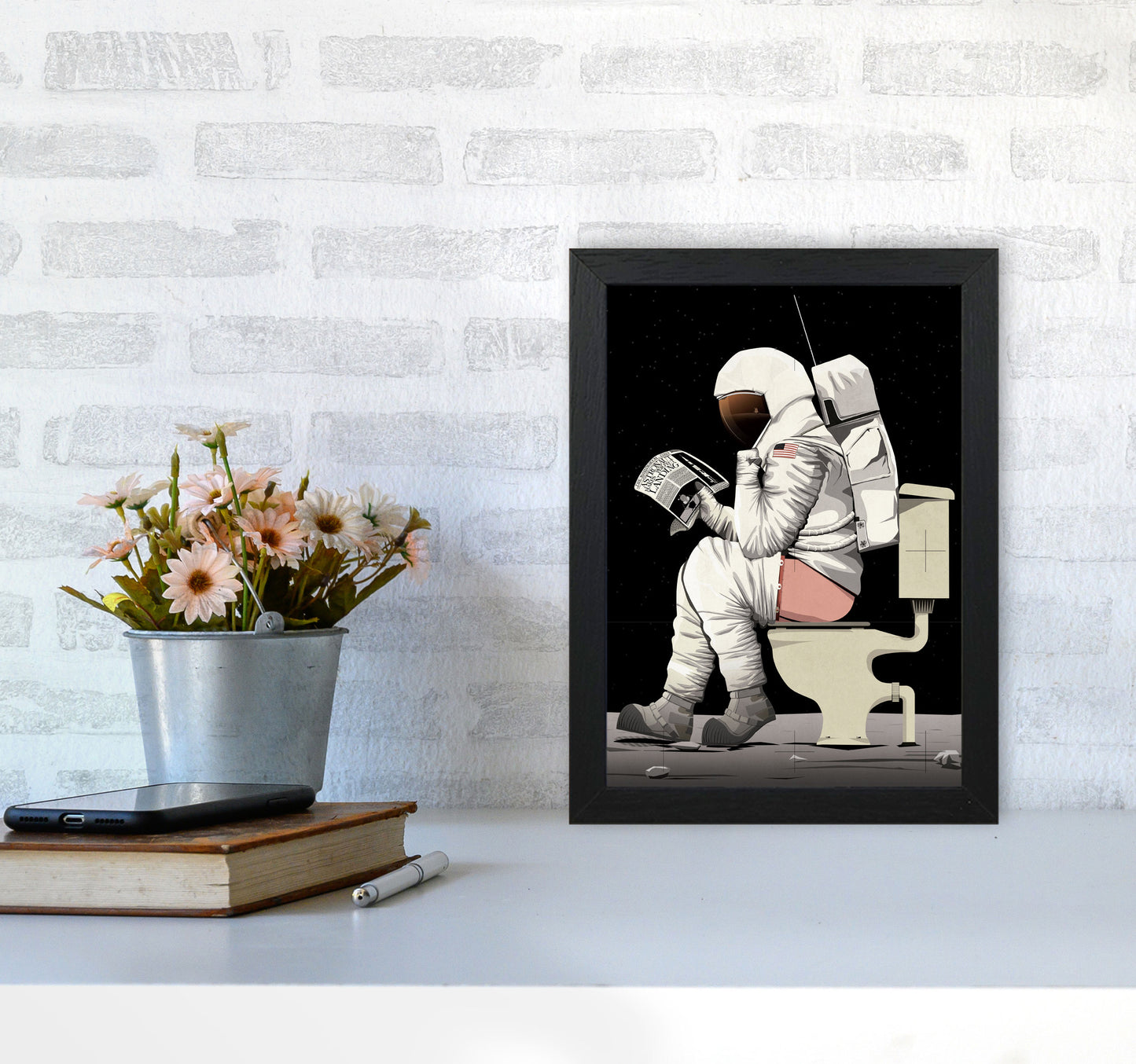 Moon on Loo by Wyatt9 A4 White Frame