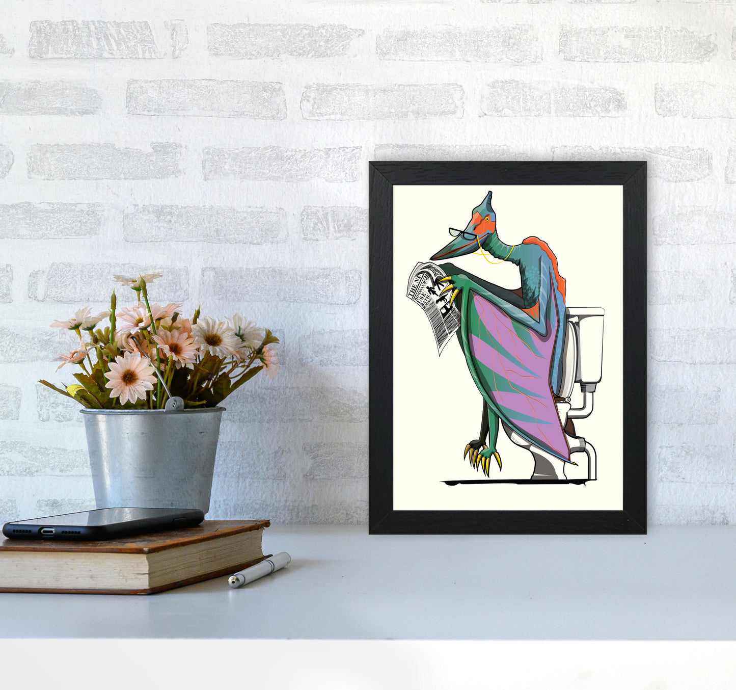 Pterodactyl Bathroom Print by Wyatt9 A4 White Frame