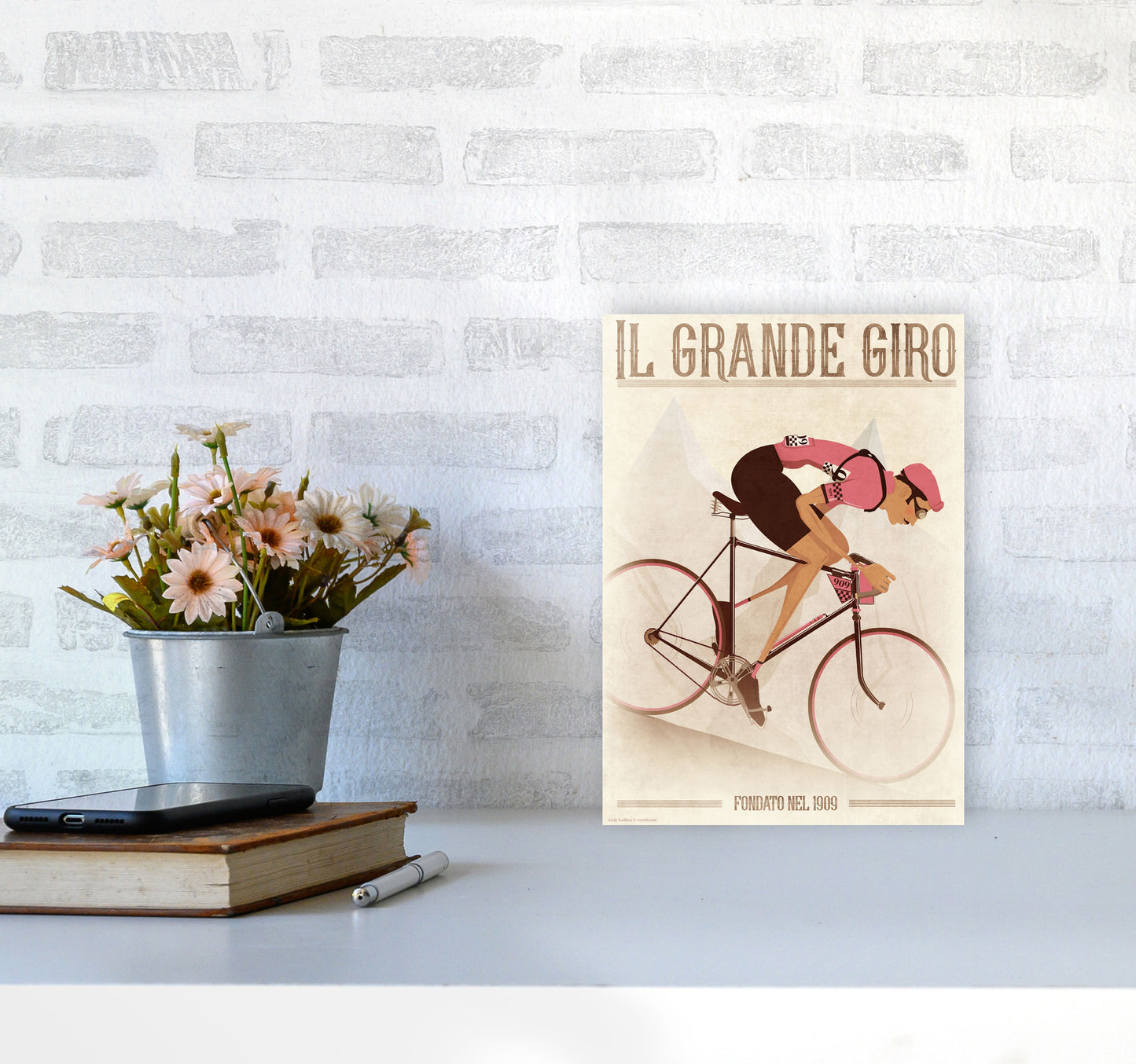 PinkRetro Cycling Print by Wyatt9 A4 Black Frame