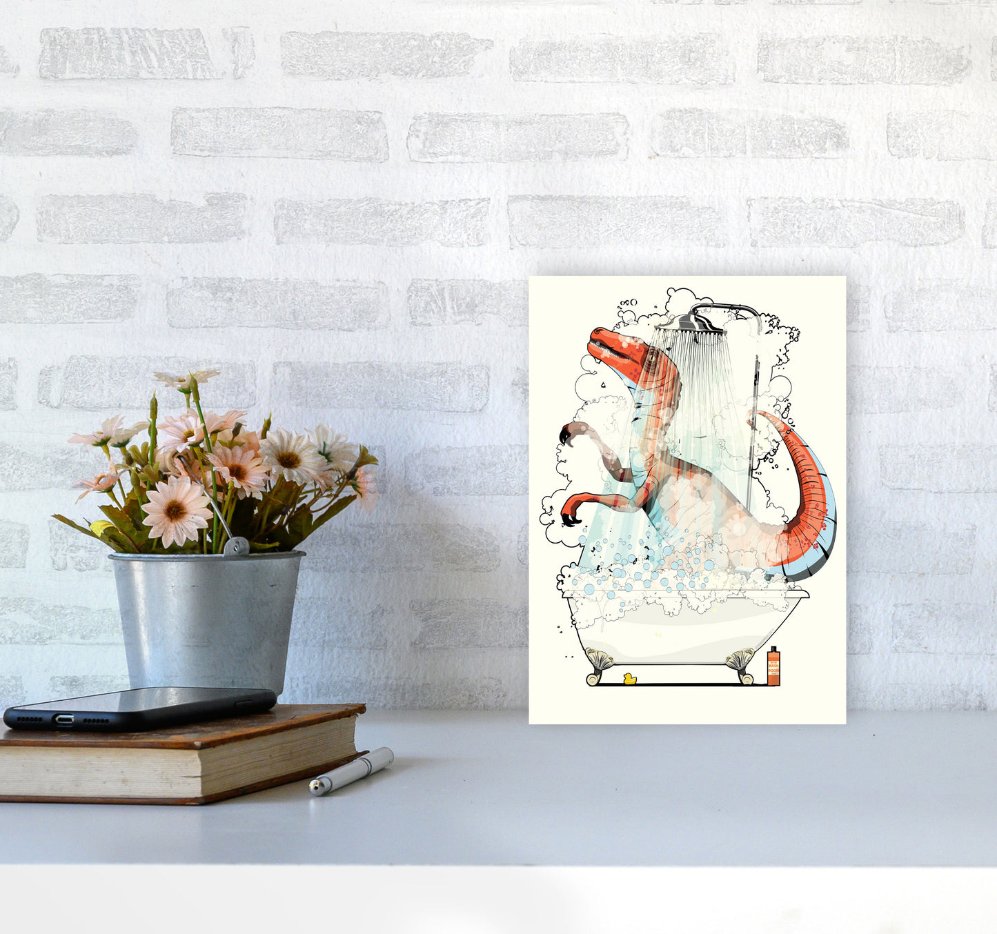 Velociraptor Bathroom by Wyatt9 A4 Black Frame