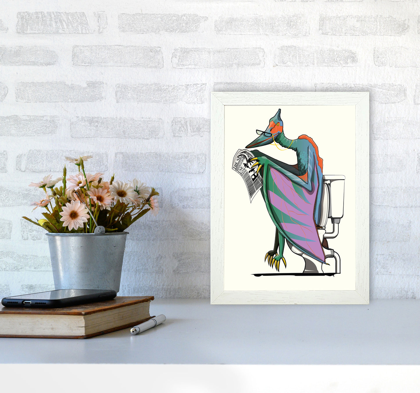 Pterodactyl Bathroom Print by Wyatt9 A4 Oak Frame