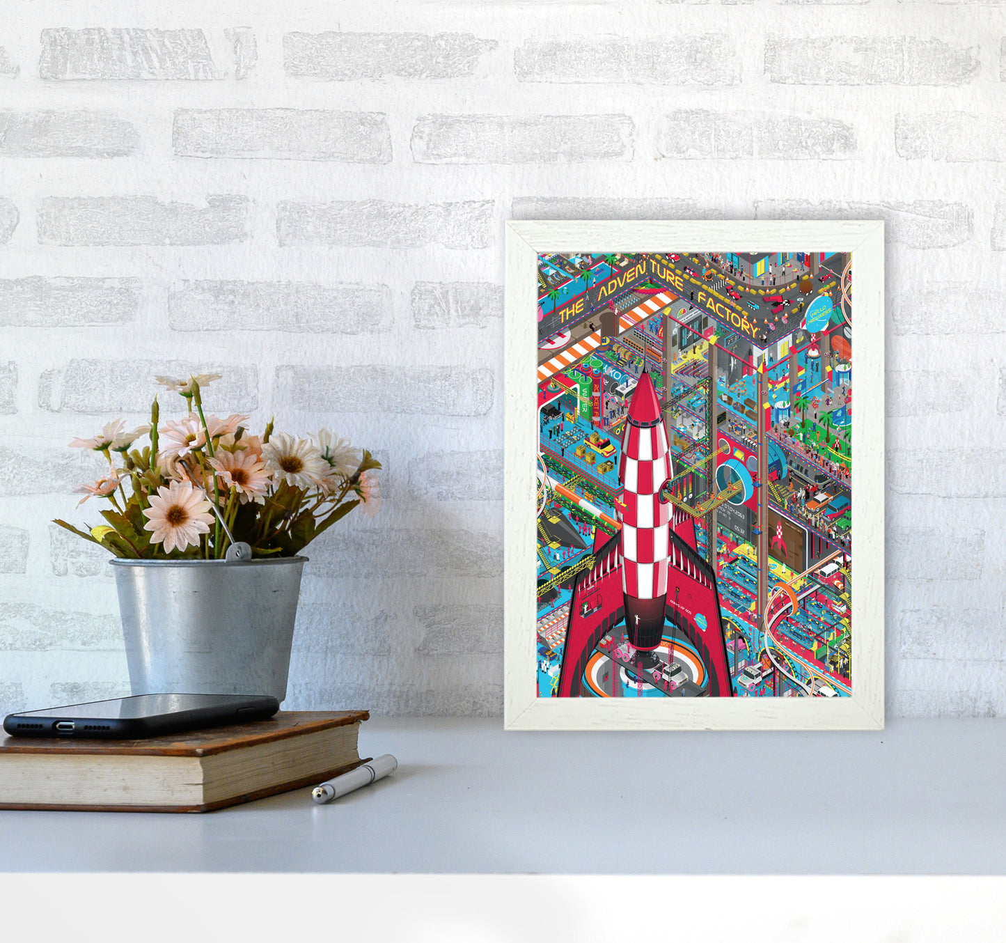 Rocket Retro Print by Wyatt9 A4 Oak Frame