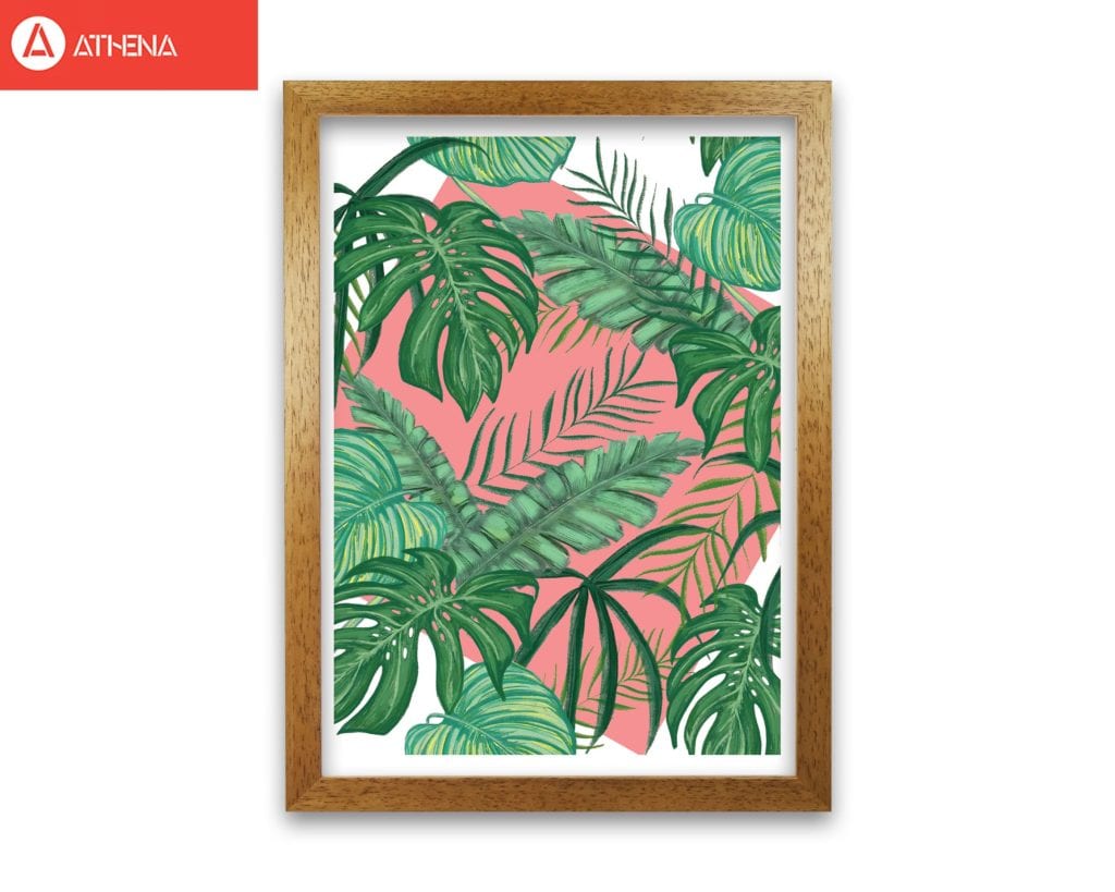 Abstract leaves with pink background modern fine art print, framed botanical & nature art print