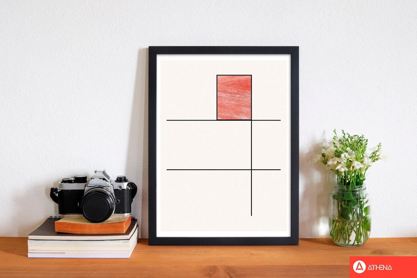 Abstract red crayon geo 2 modern fine art print