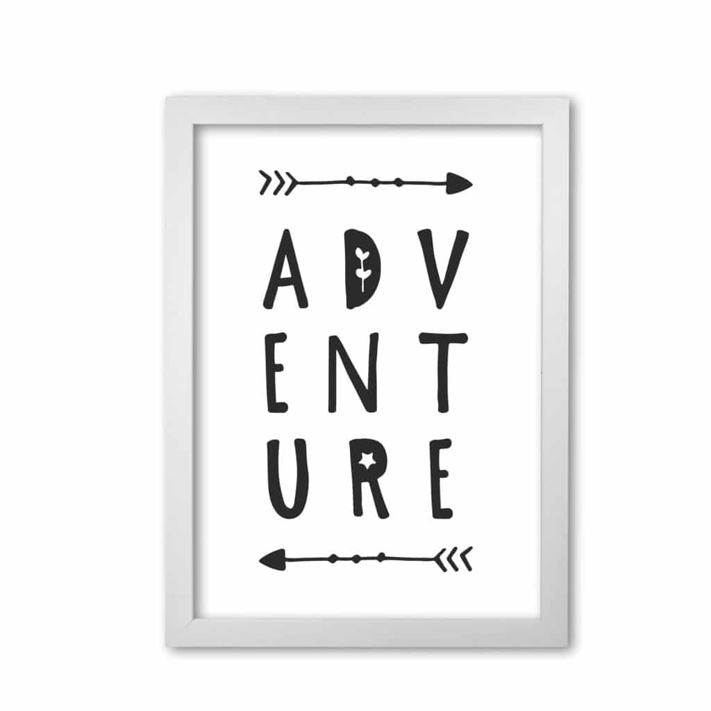 Adventure black modern fine art print, framed typography wall art