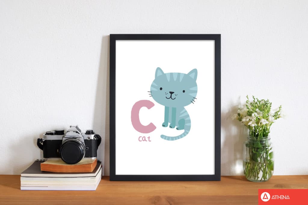 Alphabet animals, c is for cat modern fine art print, framed childrens nursey wall art poster