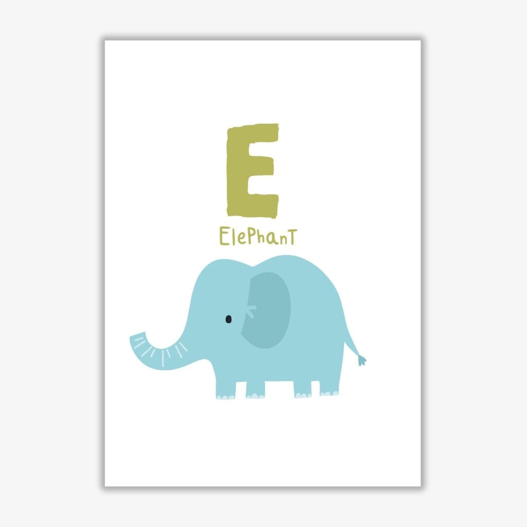 Alphabet animals, e is for elephant modern fine art print, framed childrens nursey wall art poster