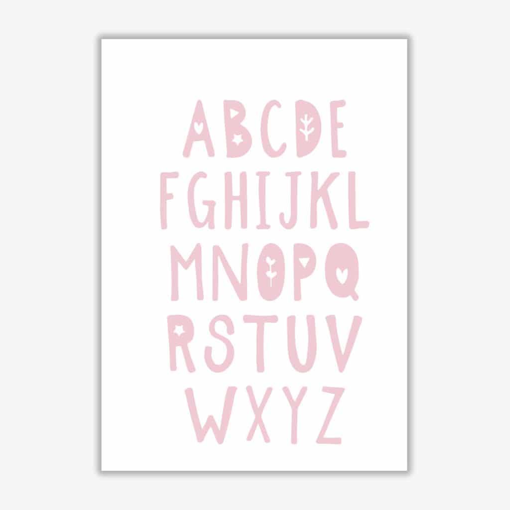 Baby pink alphabet modern fine art print, framed childrens nursey wall art poster