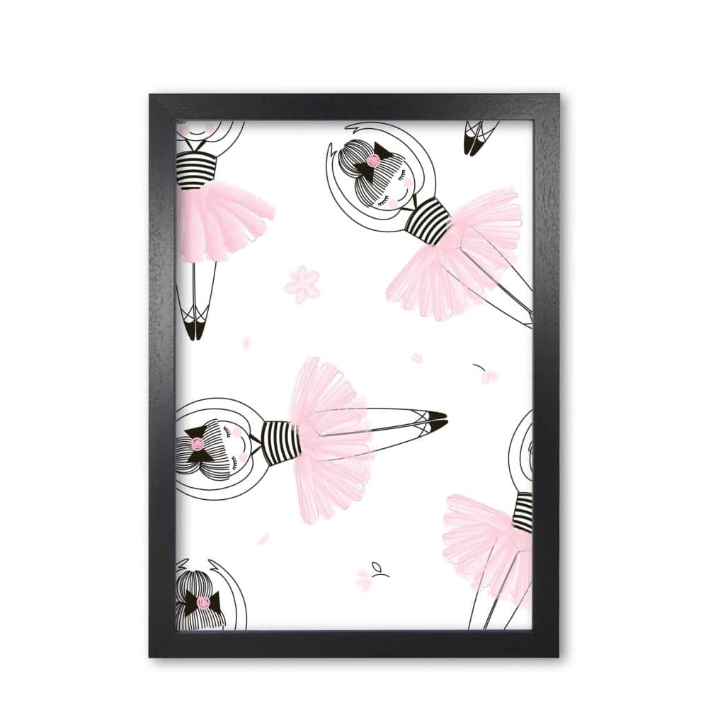 Ballerina repeat pattern modern fine art print, framed childrens nursey wall art poster