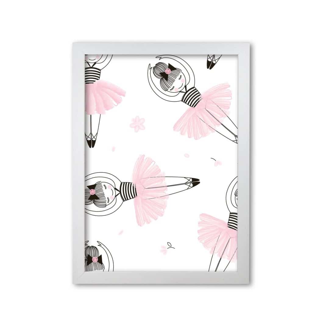 Ballerina repeat pattern modern fine art print, framed childrens nursey wall art poster