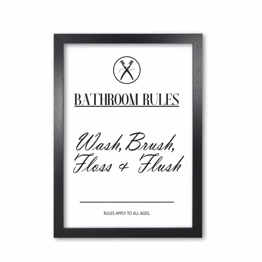 Bathroom rules modern fine art print, framed bathroom wall art