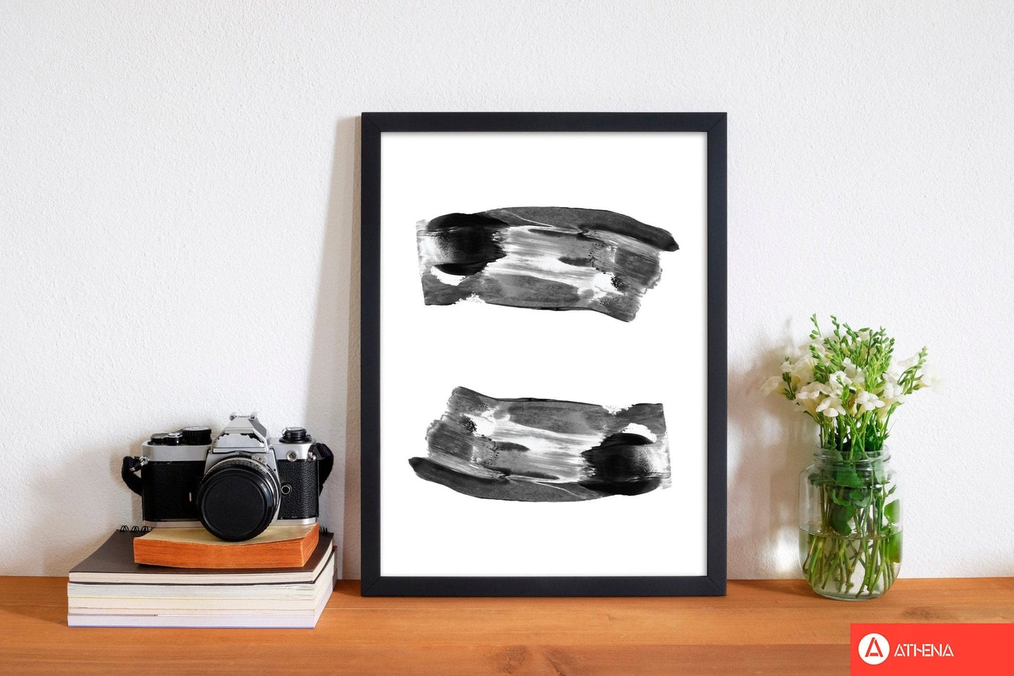 Black abstract paint strokes modern fine art print