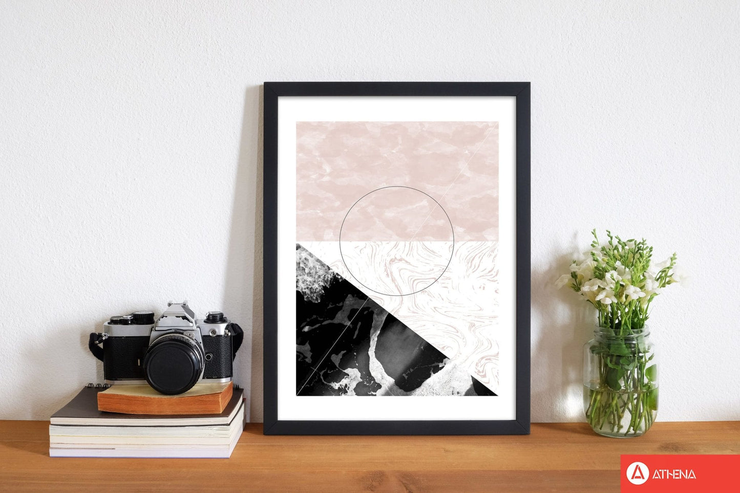 Black and pink marble abstract rectangle shapes modern fine art print