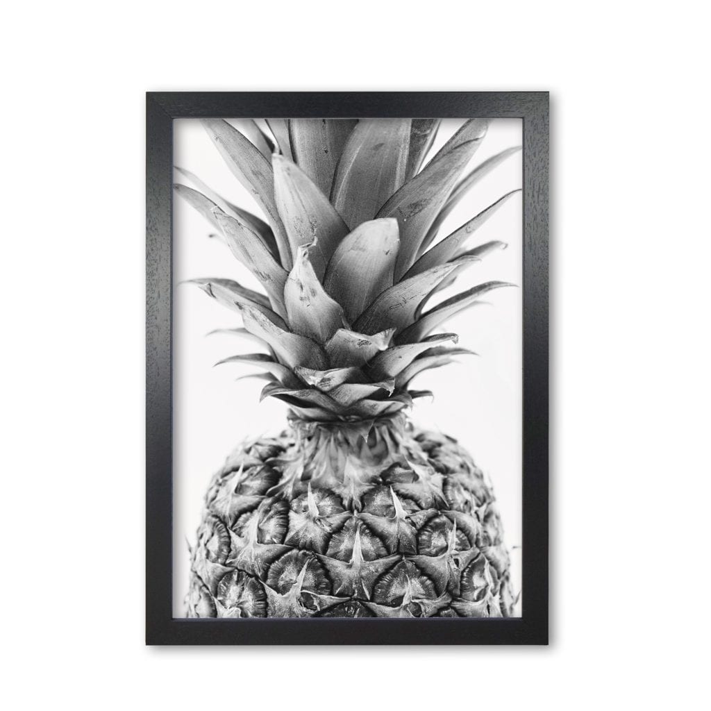 Black and white pineapple modern fine art print, framed kitchen wall art