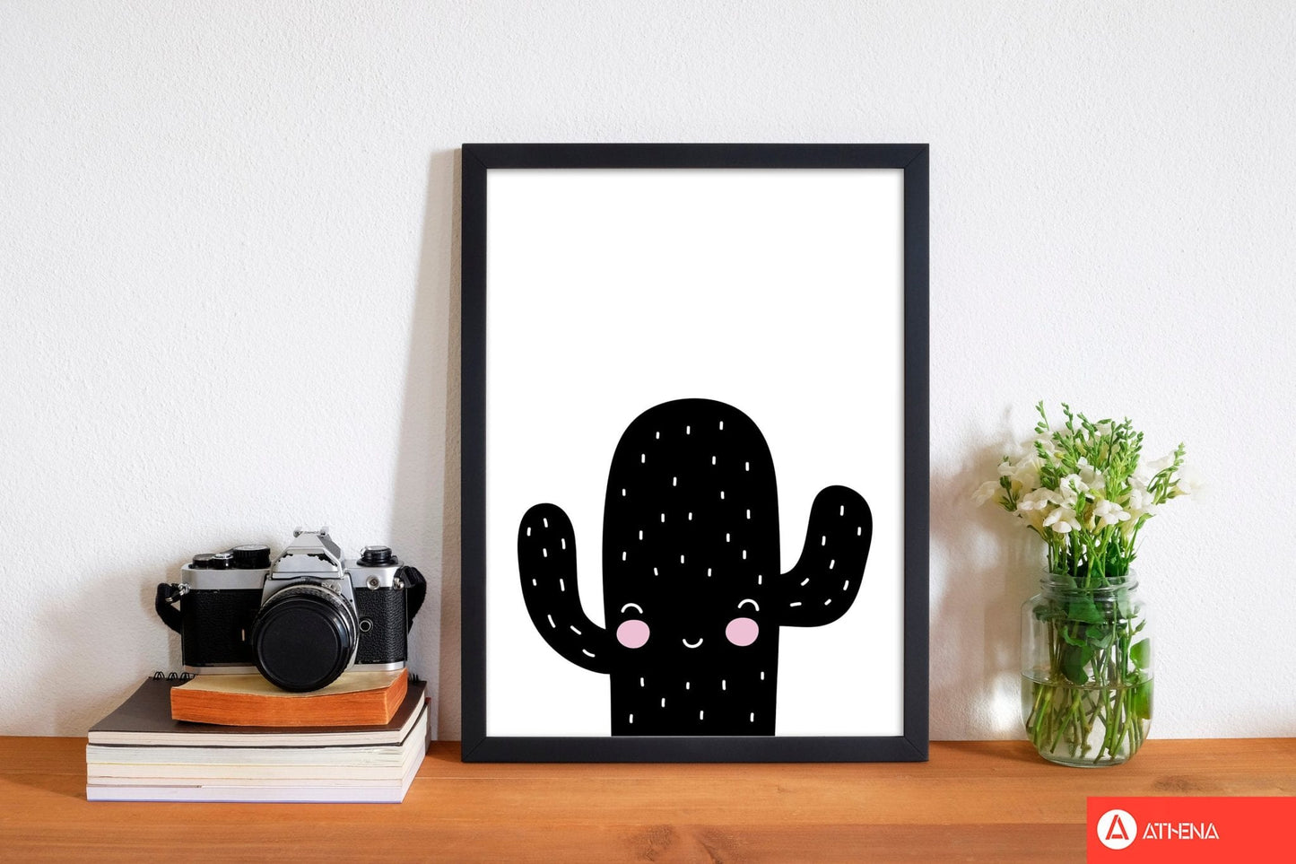Black scandi cactus modern fine art print, framed botanical & nature art print