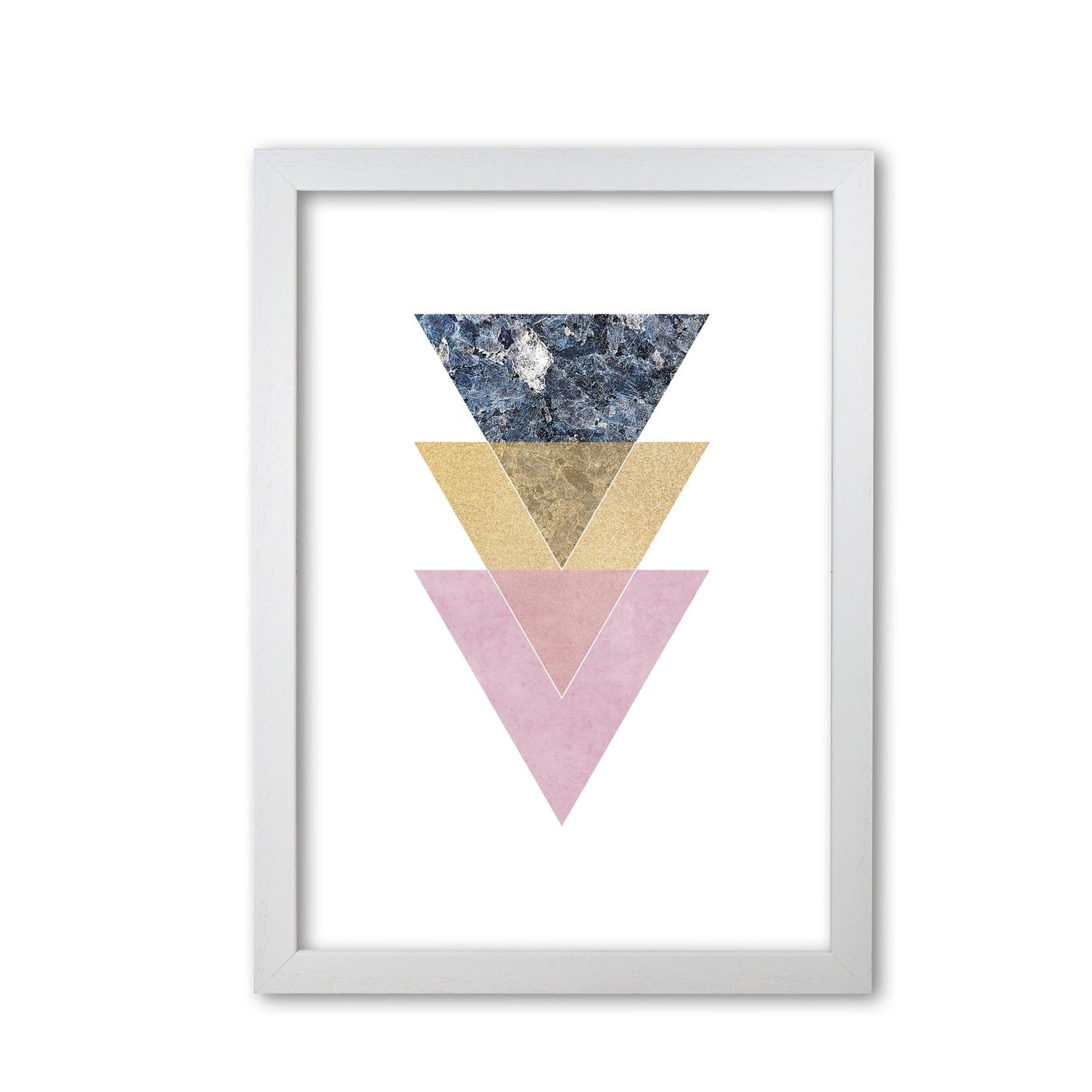 Blue, gold and pink abstract triangles modern fine art print