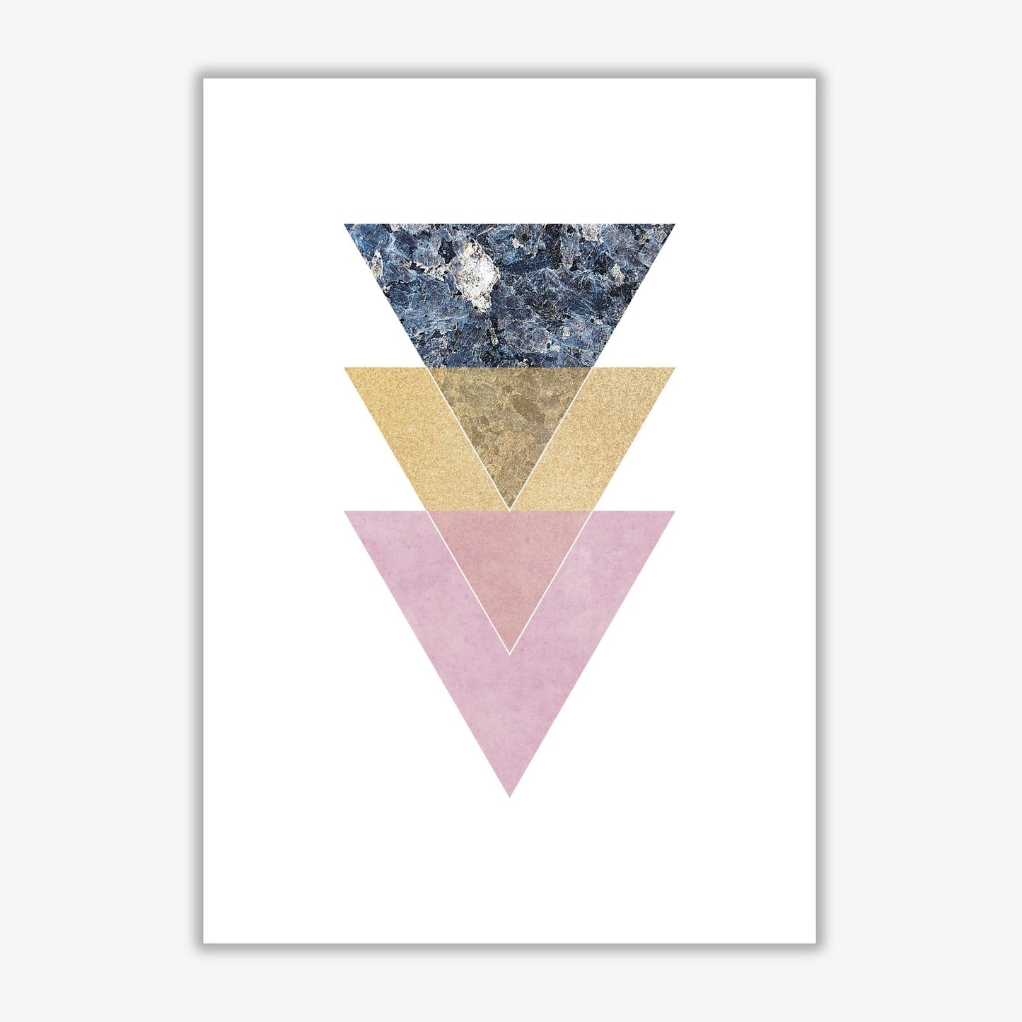 Blue, gold and pink abstract triangles modern fine art print