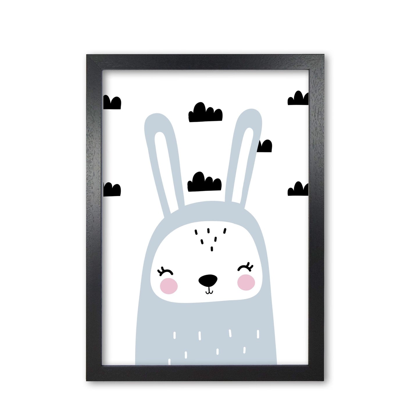 Blue scandi bunny with clouds modern fine art print