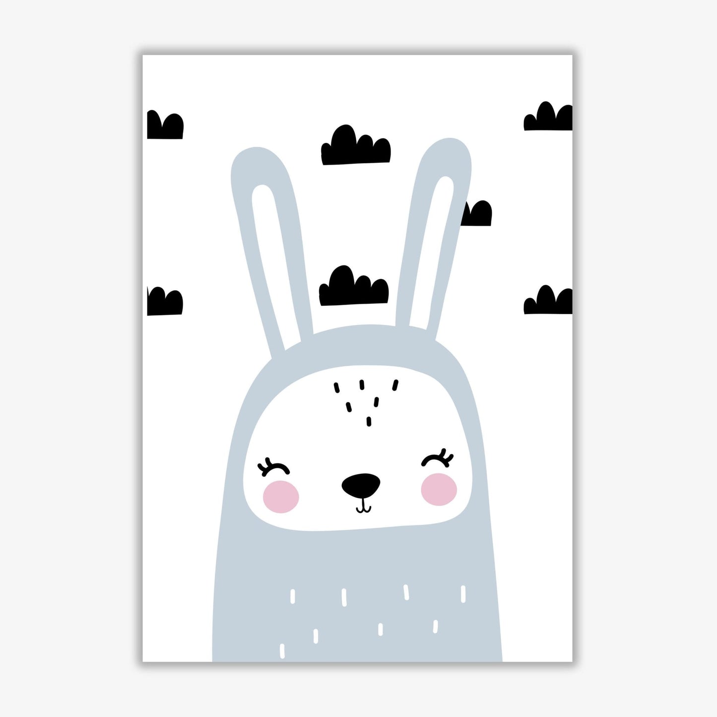 Blue scandi bunny with clouds modern fine art print
