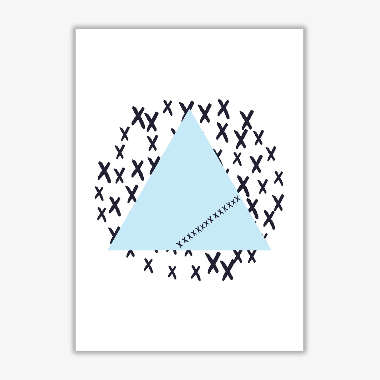 Blue triangle with crosses abstract modern fine art print