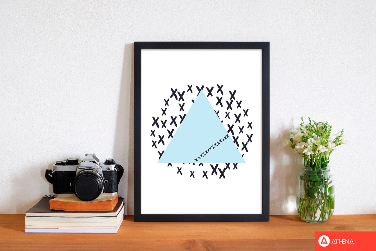 Blue triangle with crosses abstract modern fine art print