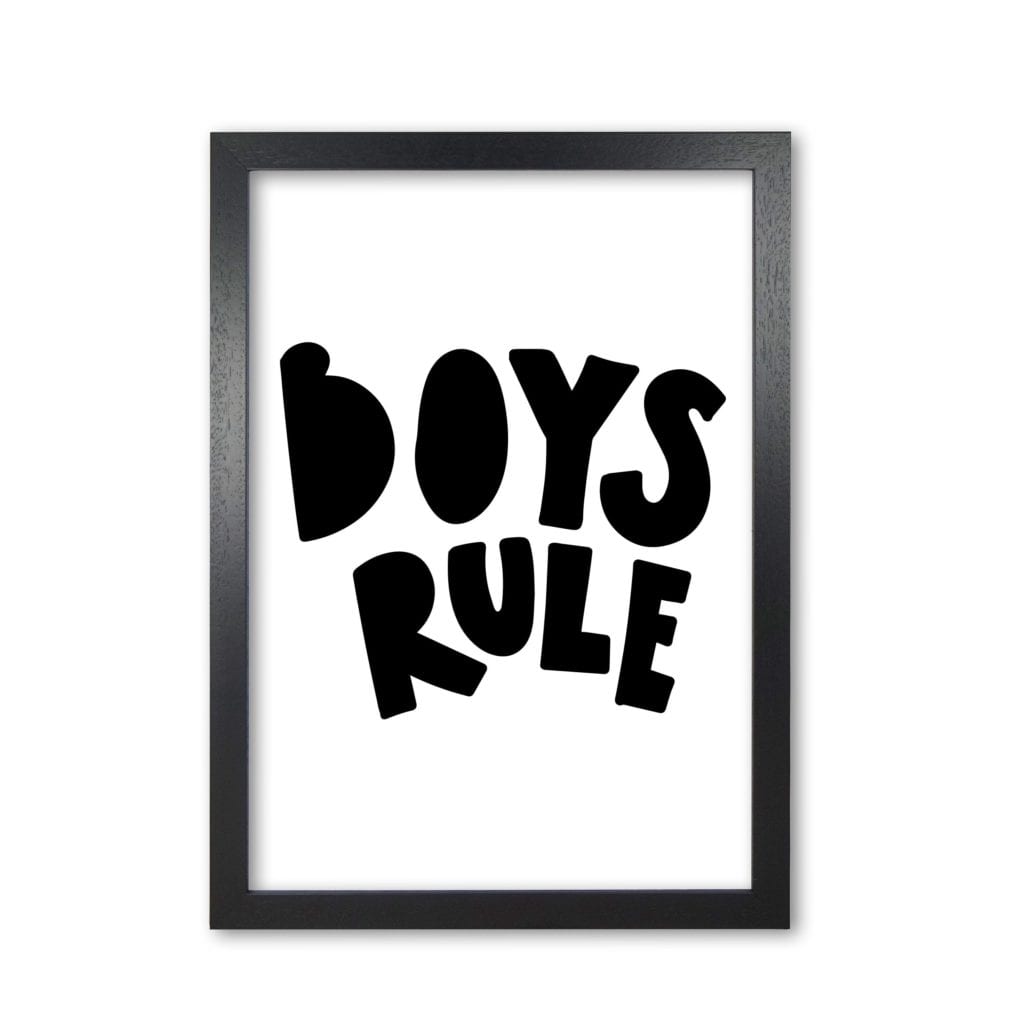 Boys rule black modern fine art print, framed childrens nursey wall art poster