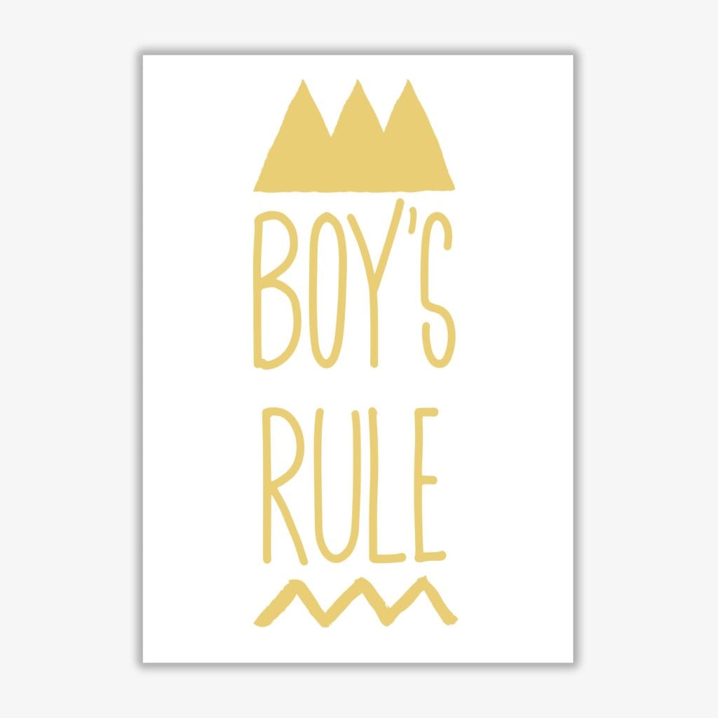 Boys rule gold modern fine art print, framed childrens nursey wall art poster