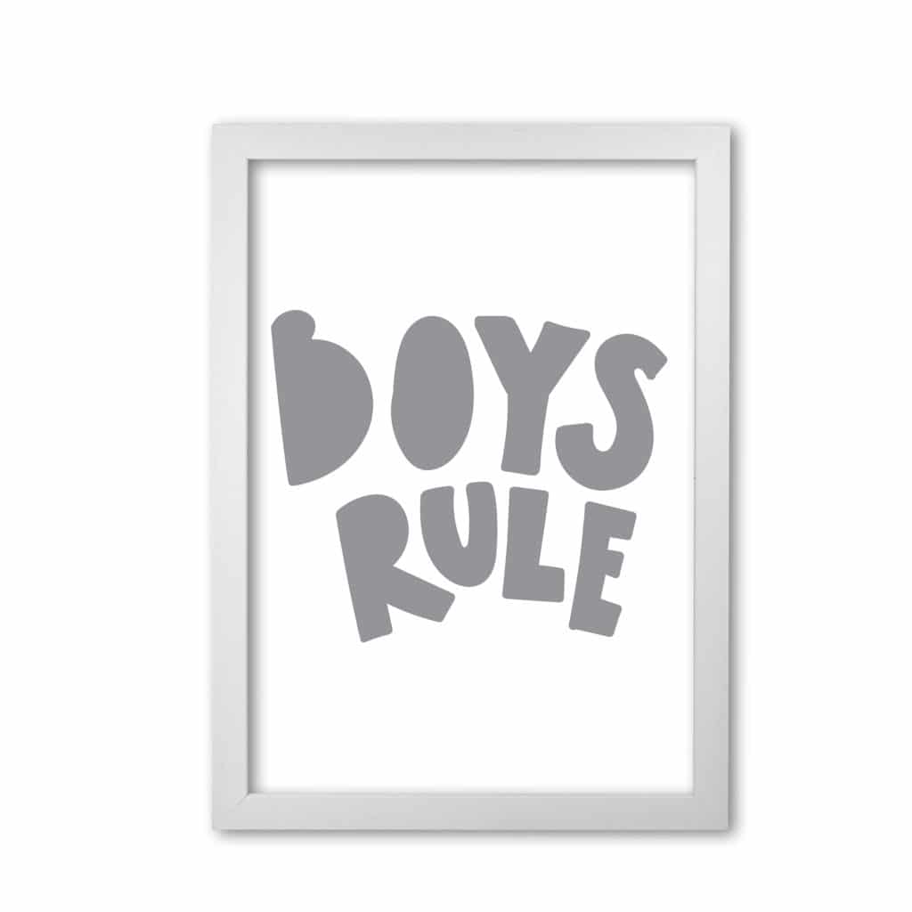 Boys rule grey modern fine art print, framed childrens nursey wall art poster