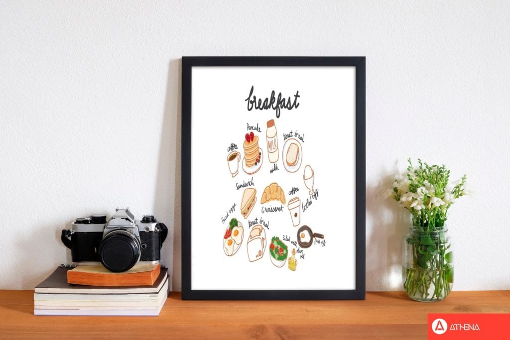 Breakfast collection landscape modern fine art print, framed kitchen wall art