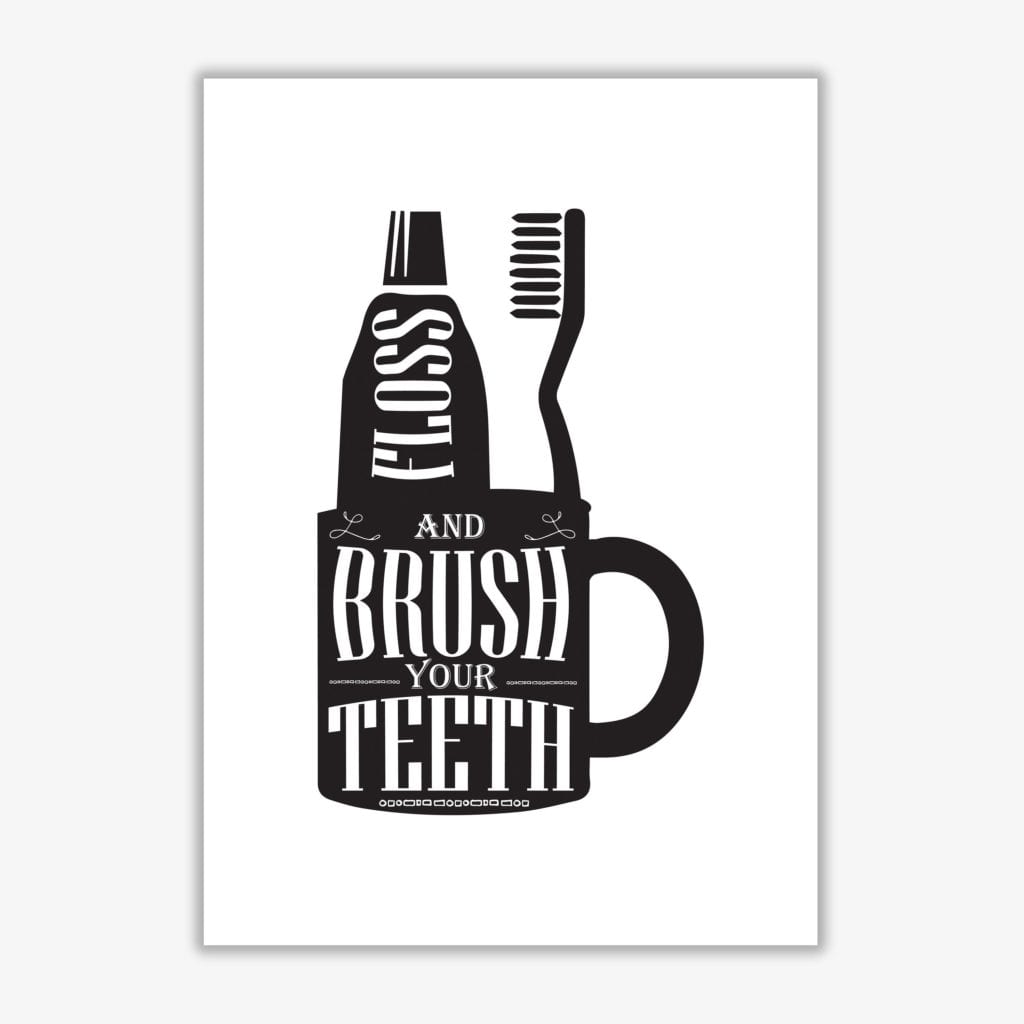 Brush your teeth, bathroom modern fine art print, framed bathroom wall art