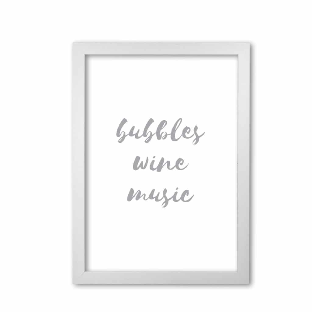Bubbles wine music grey, bathroom modern fine art print, framed typography wall art