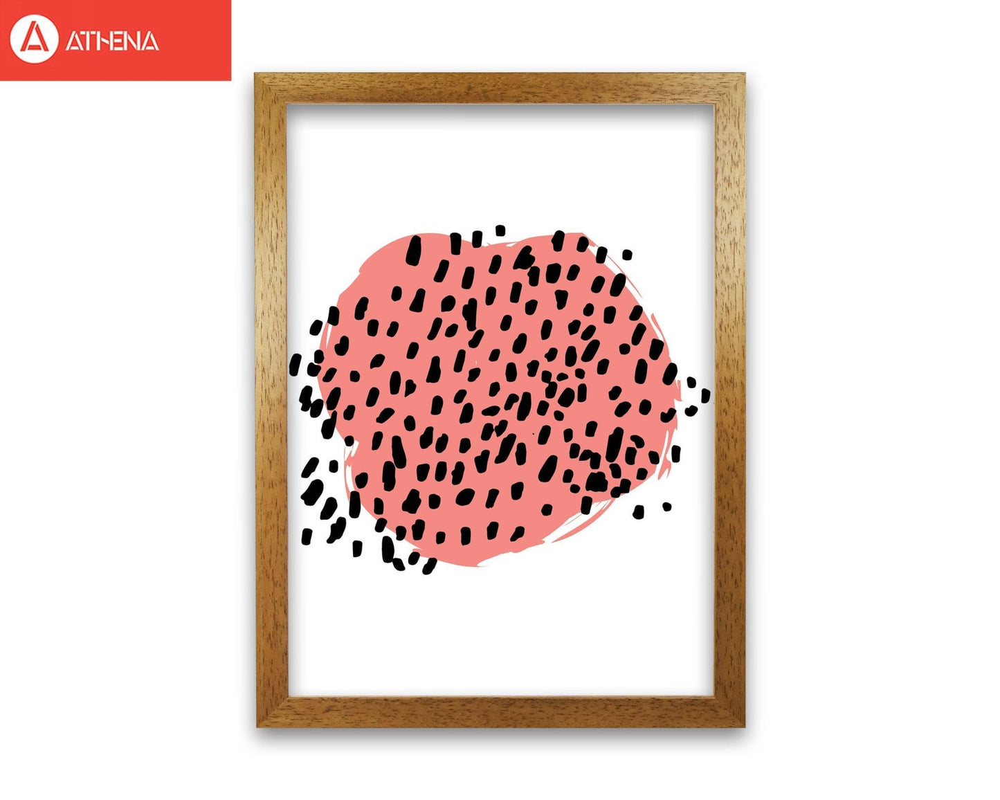 Coral blob with black polka dots abstract modern fine art print