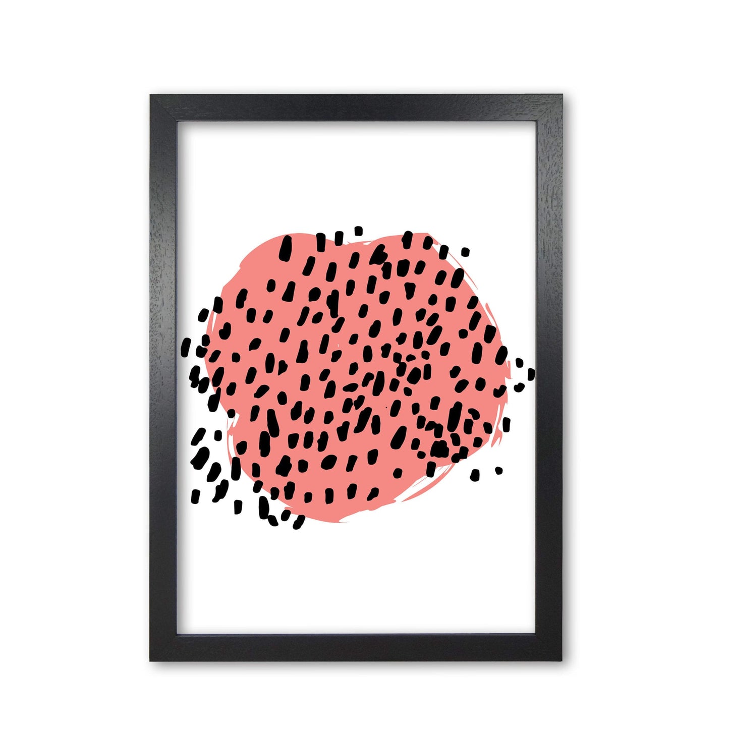 Coral blob with black polka dots abstract modern fine art print