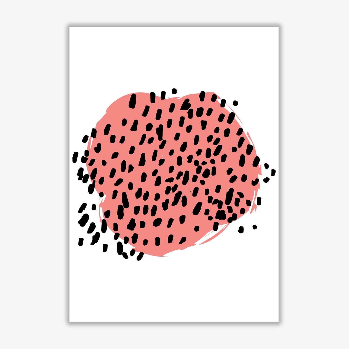 Coral blob with black polka dots abstract modern fine art print