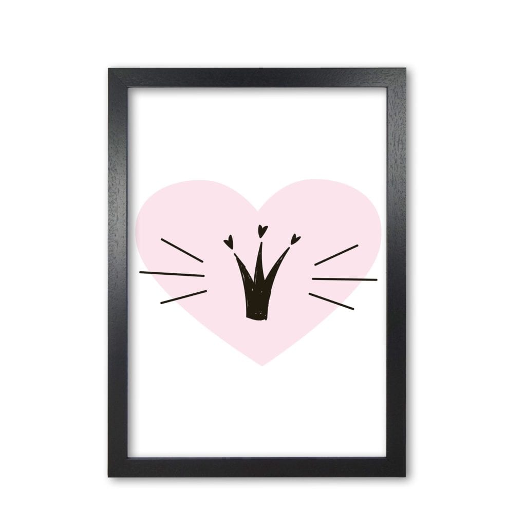 Crown with pink heart modern fine art print, framed childrens nursey wall art poster