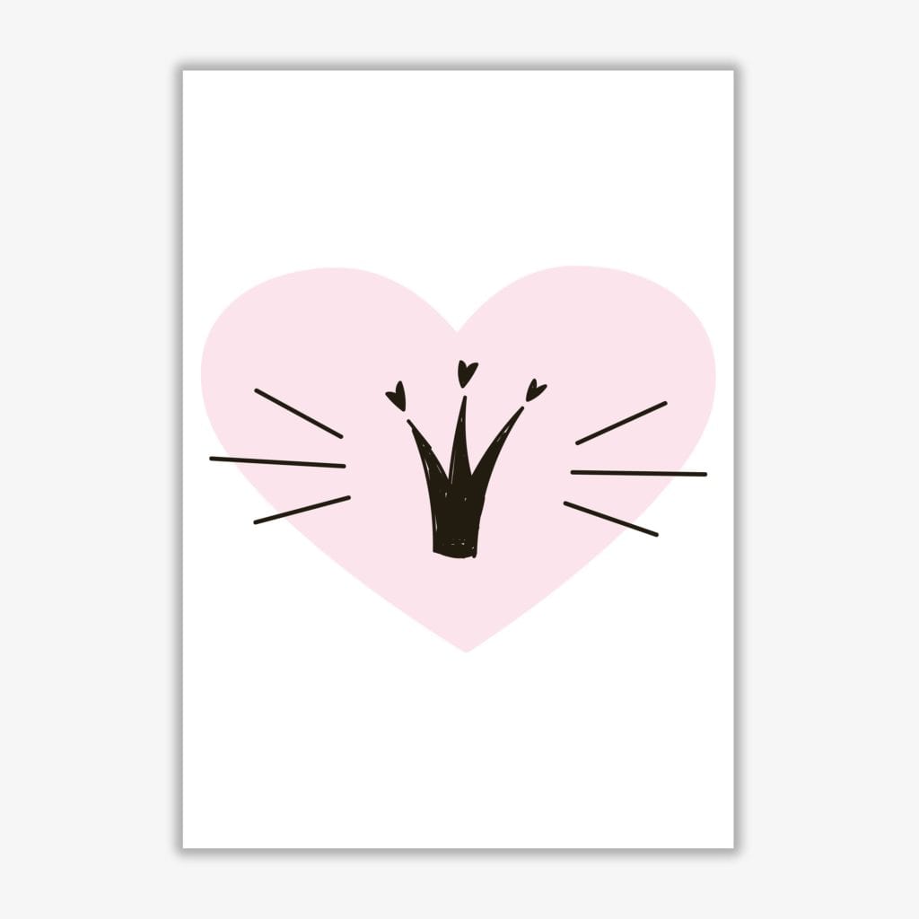 Crown with pink heart modern fine art print, framed childrens nursey wall art poster