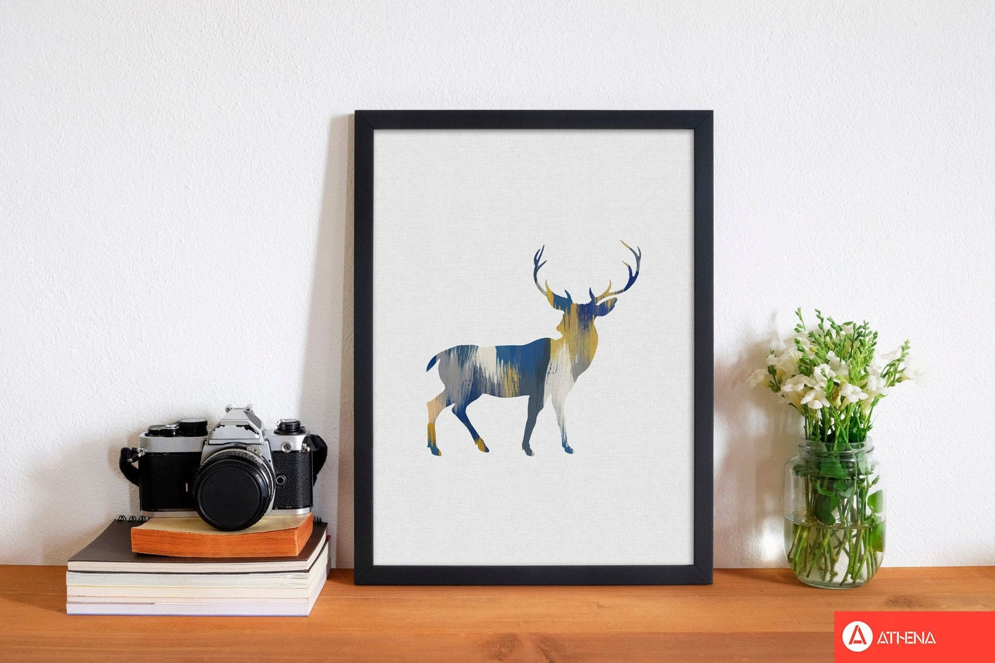 Deer blue & yellow fine art print by orara studio