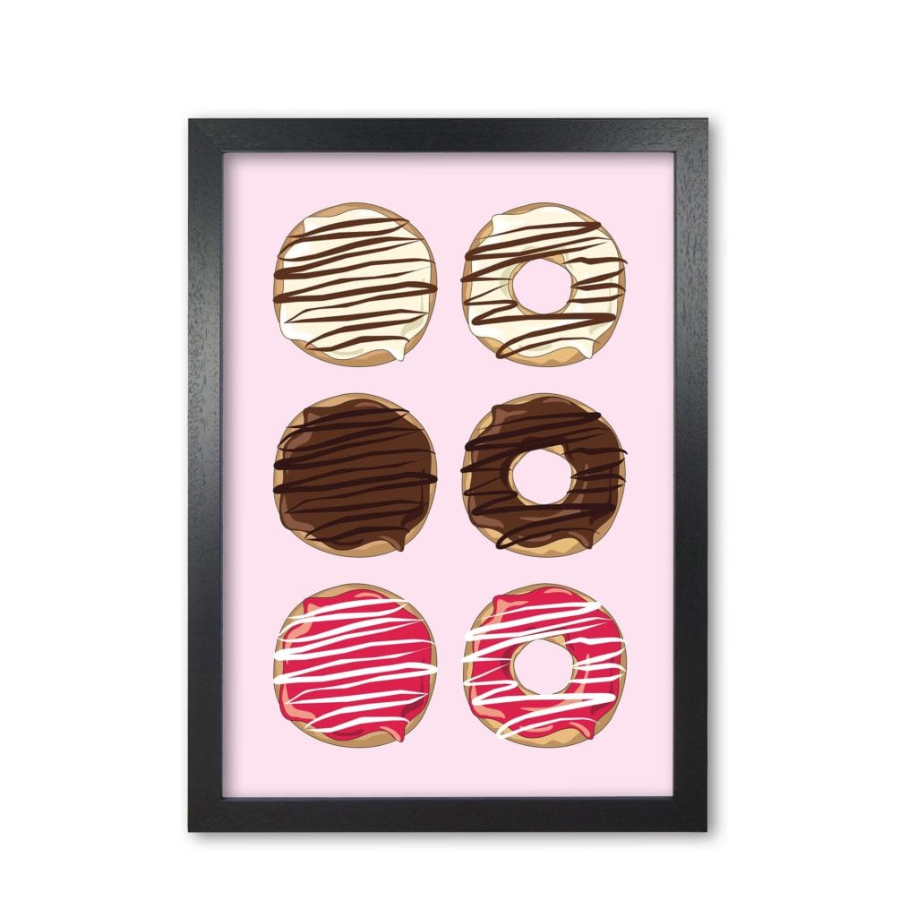 Donuts pink modern fine art print, framed kitchen wall art