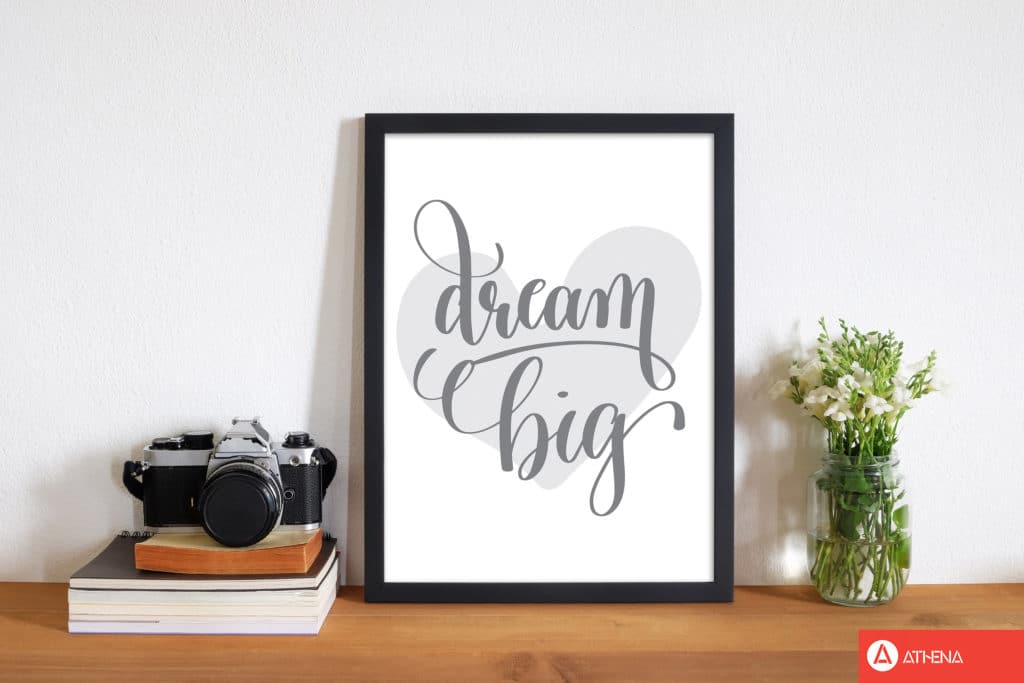 Dream big grey heart modern fine art print, framed childrens nursey wall art poster