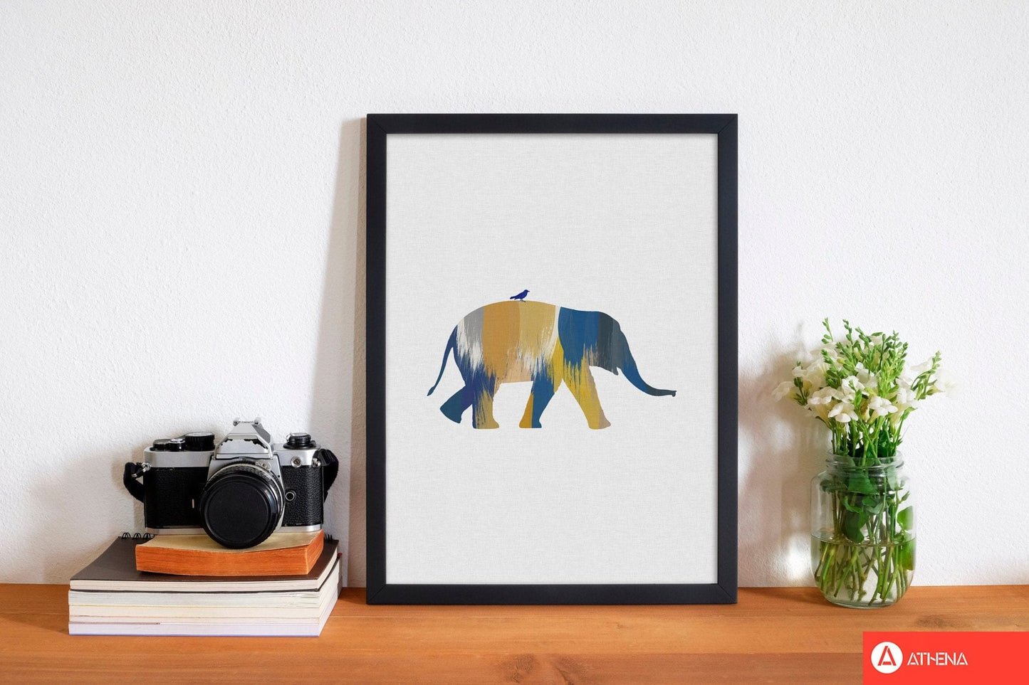 Elephant blue & yellow fine art print by orara studio