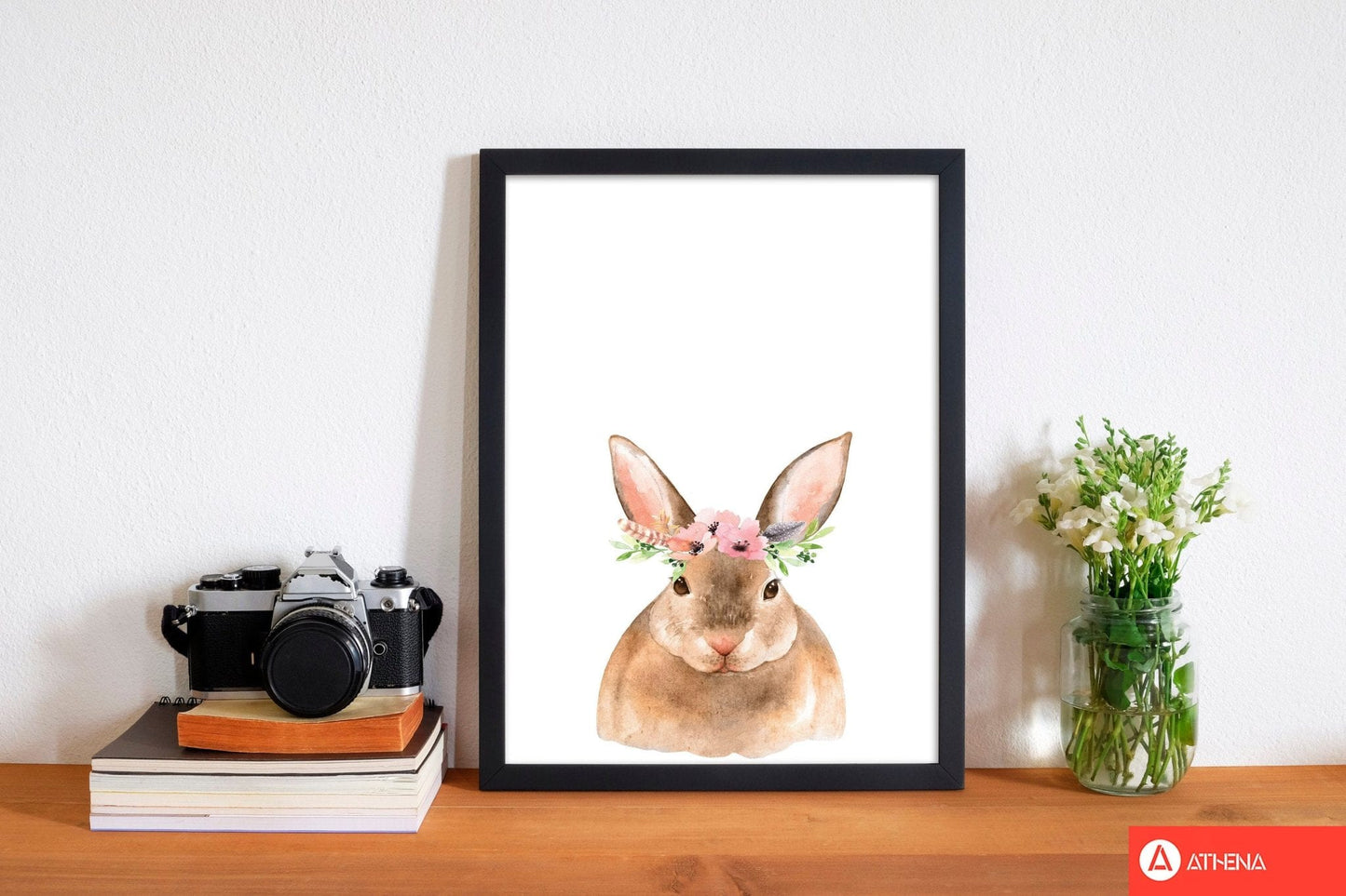 Forest friends, floral cute bunny modern fine art print