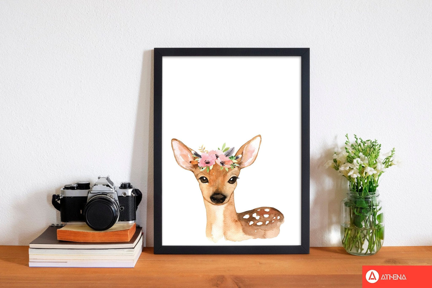 Forest friends, floral cute deer modern fine art print