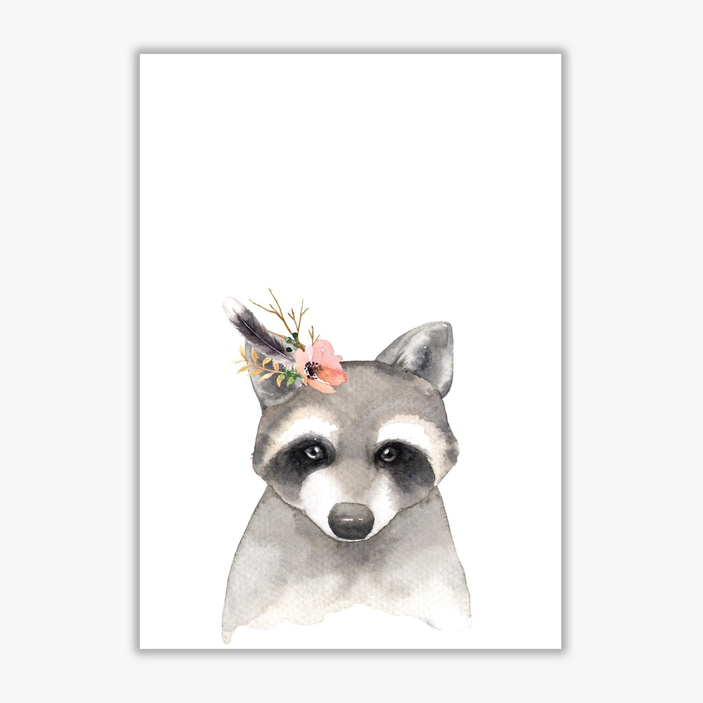 Forest friends, floral cute raccoon modern fine art print