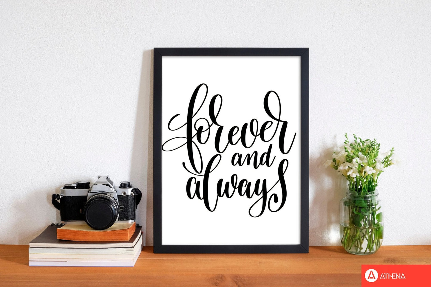 Forever and always black modern fine art print, framed typography wall art