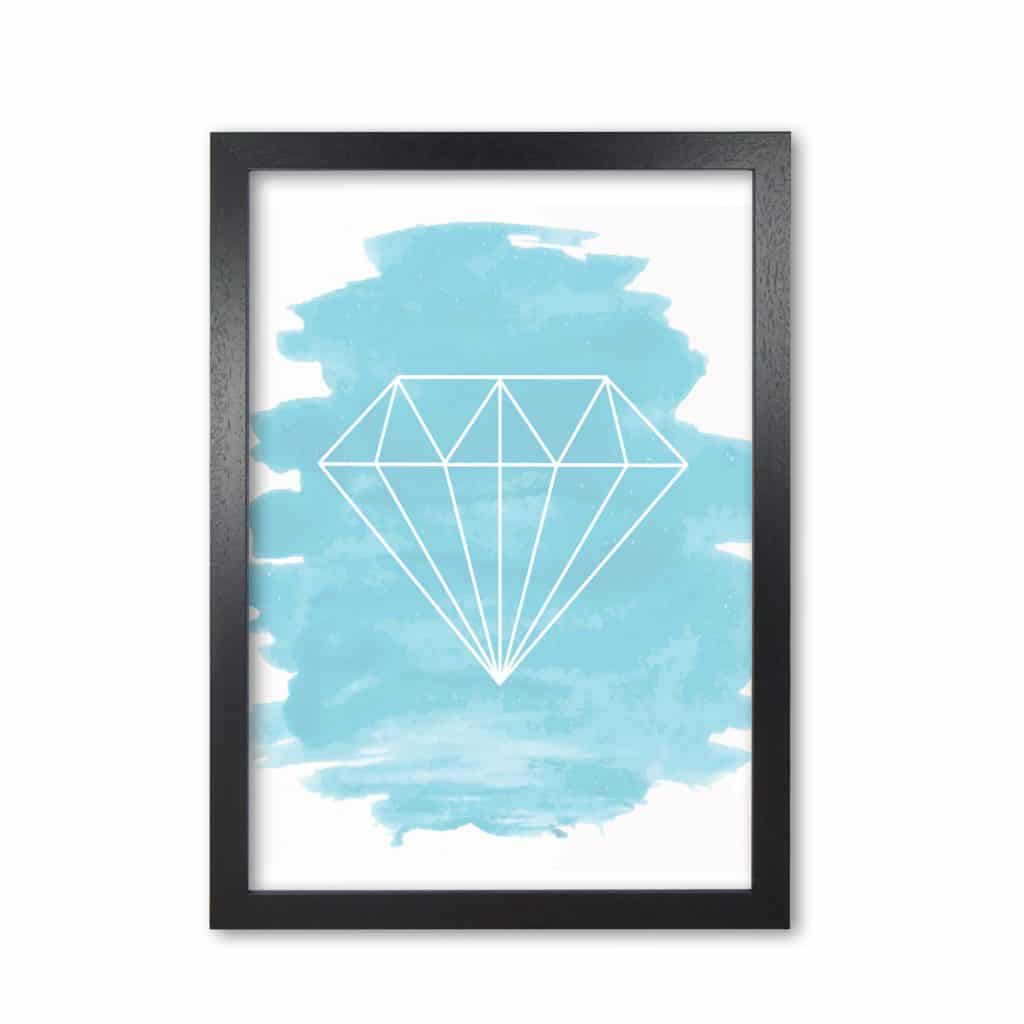 Geo diamond light blue watercolour modern fine art print