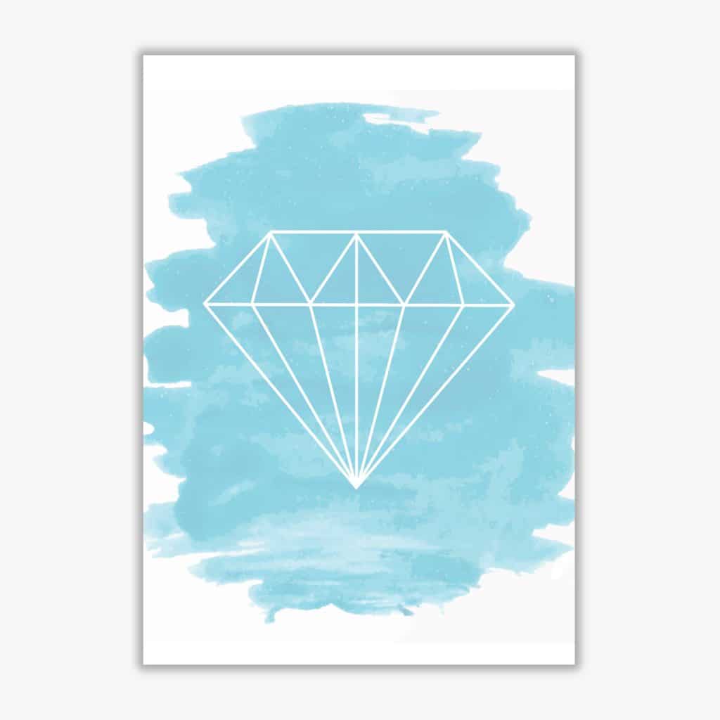 Geo diamond light blue watercolour modern fine art print