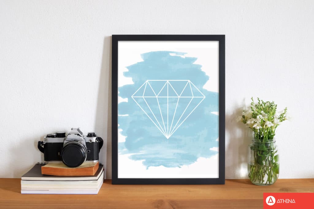 Geo diamond light blue watercolour modern fine art print