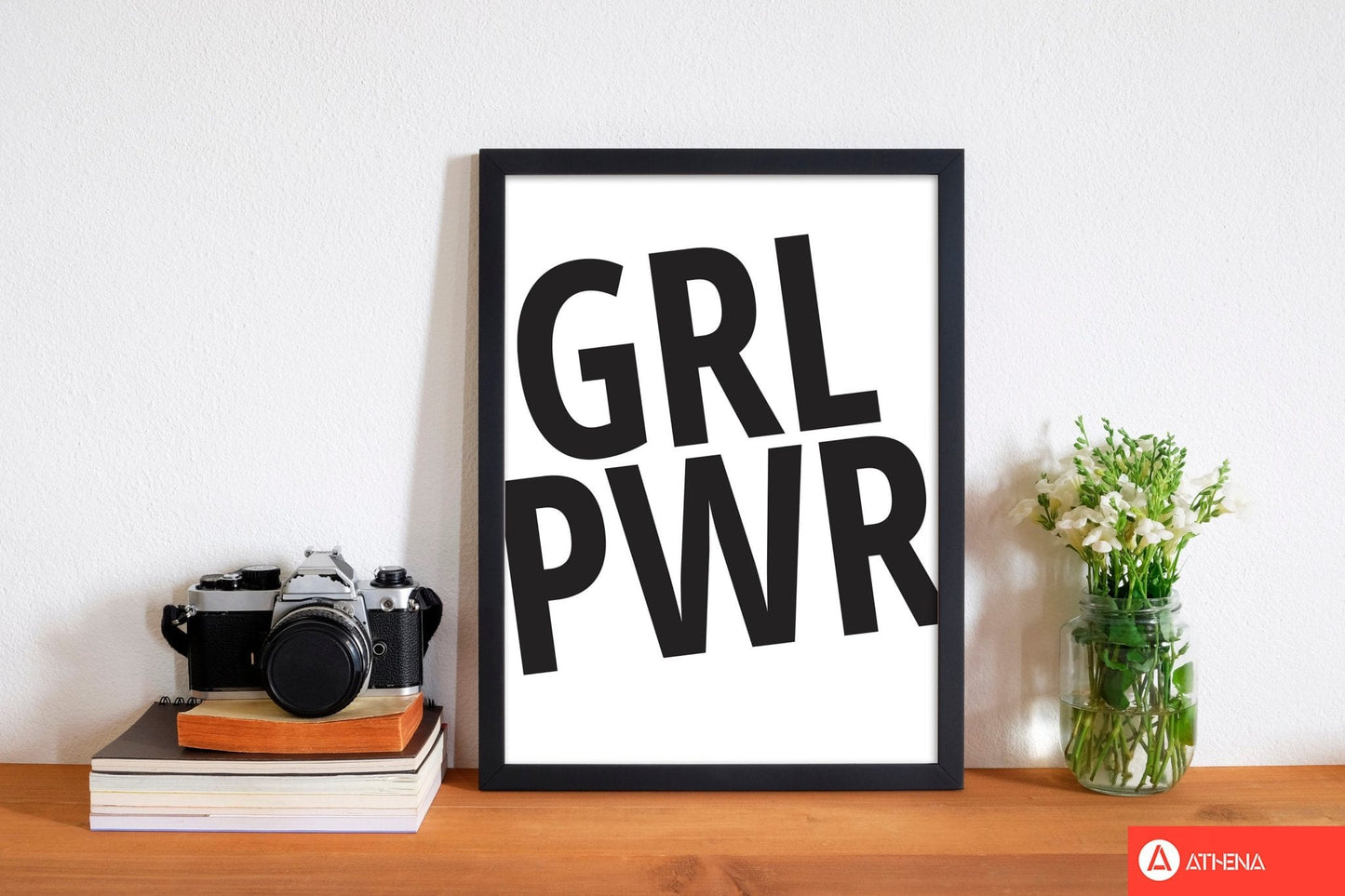 Girl power modern fine art print, framed typography wall art