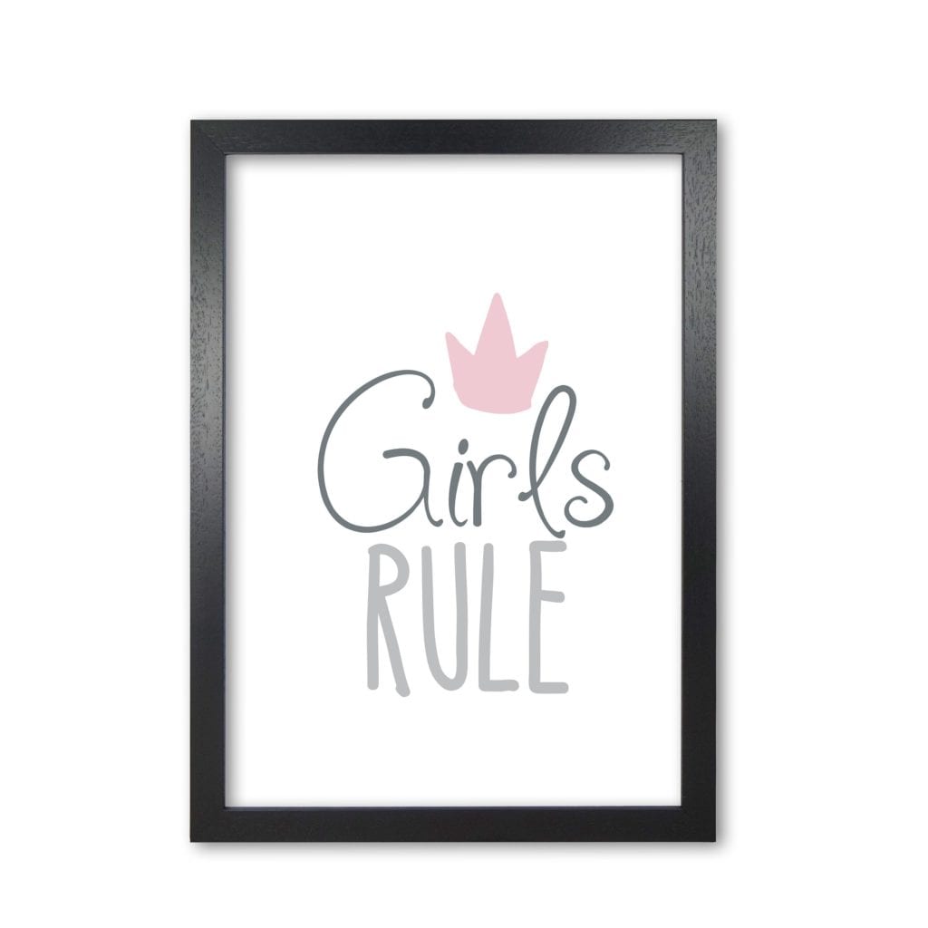 Girls rule modern fine art print, framed childrens nursey wall art poster
